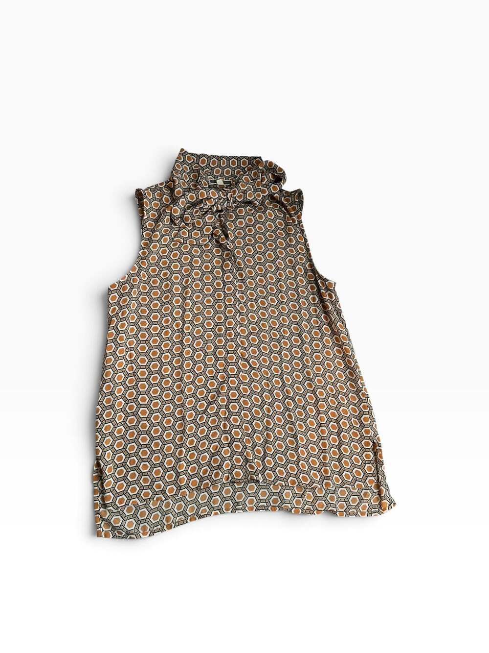 Pleione Tie-Neck Blouse Size S Geometric Print Sleeveless